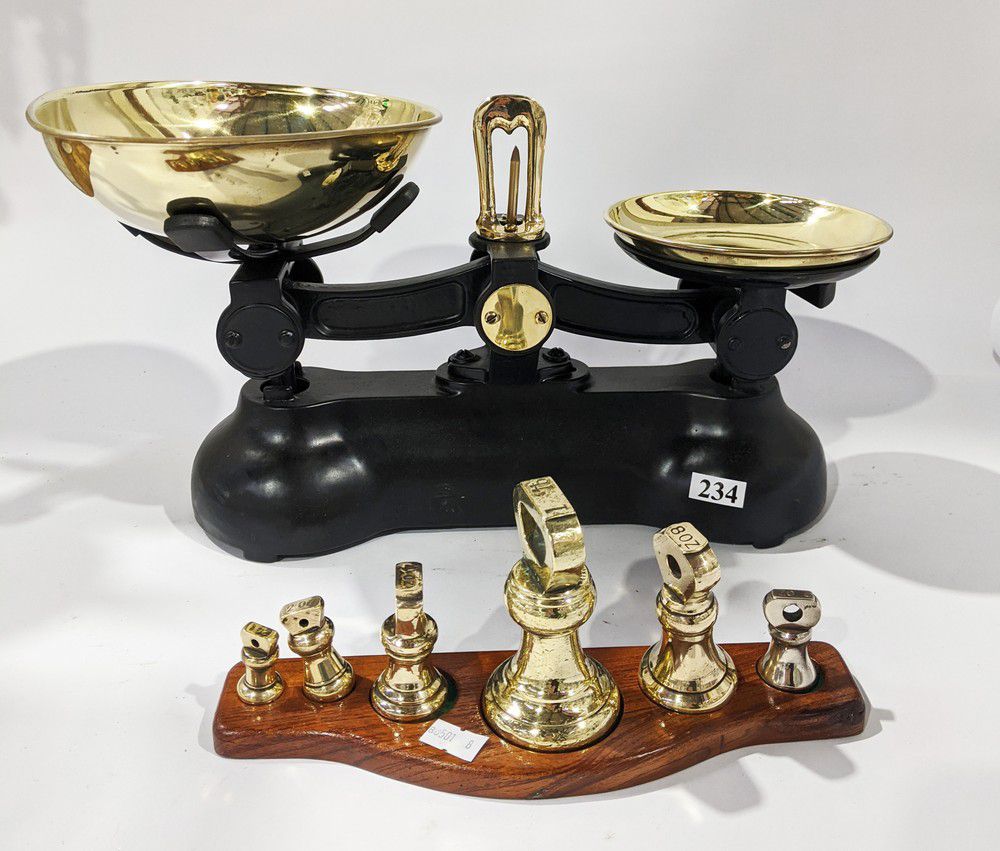 Victorian Brass Scale Set with Bell Weights Scales Household Objects