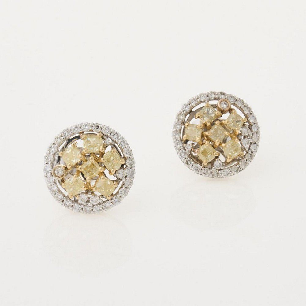 Cushion Yellow Diamond Cluster Stud Earrings - Earrings - Jewellery