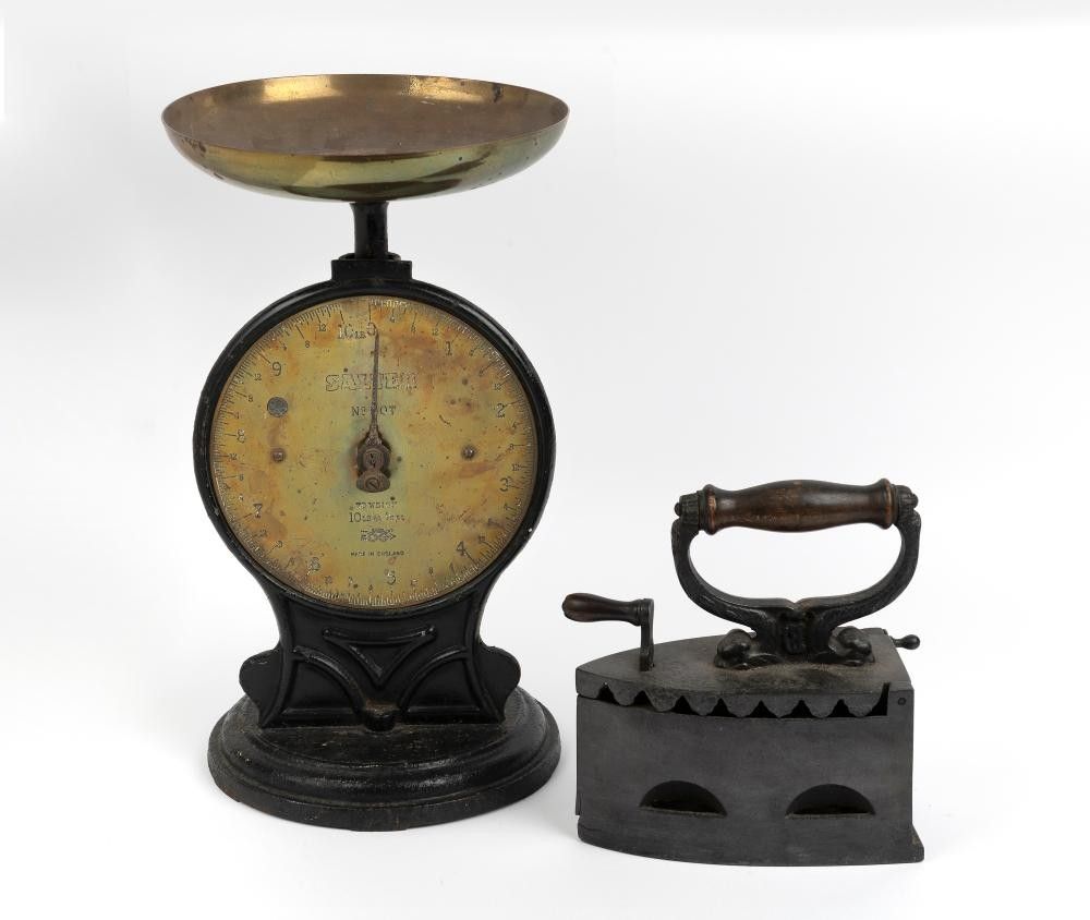 Antique Brass Barrel, Cast Iron Scales, And Coal Iron Set - Scales 