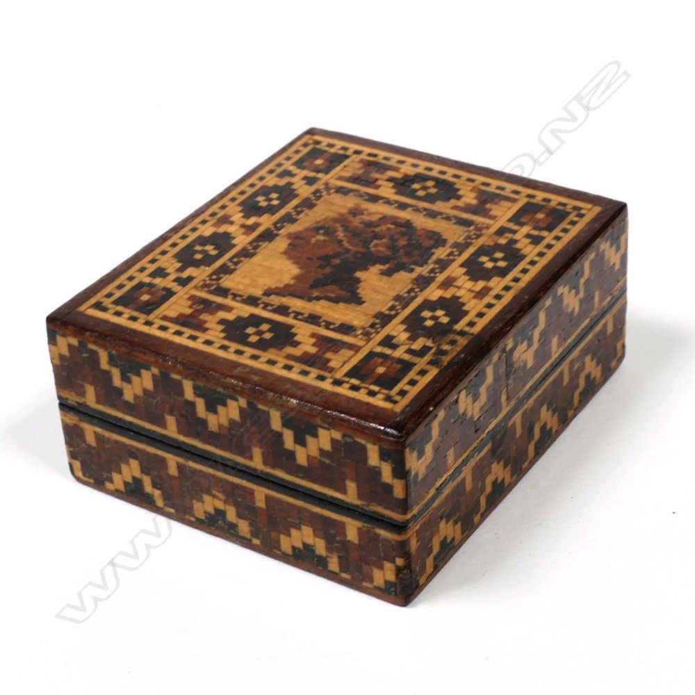 Tunbridge Ware Postage Stamp Box with Queen Victoria Mosaic Stamp