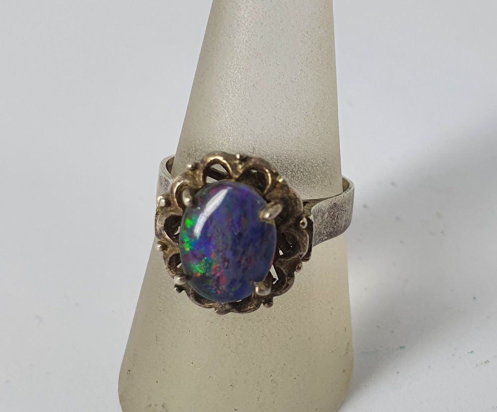 thumbnail image 2 of Natural Triplet Opal Ring – 925 Sterling Silver Handmade Stackable Jewelry 2 of 3
