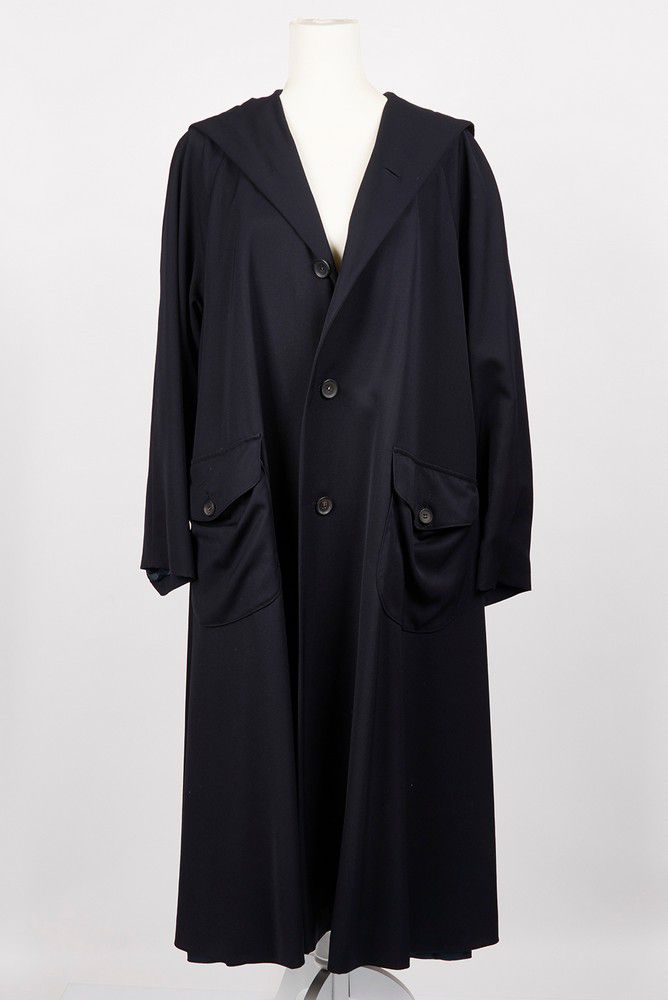 Yohji Yamamoto, hooded swing coat, black with shawl collar and ...