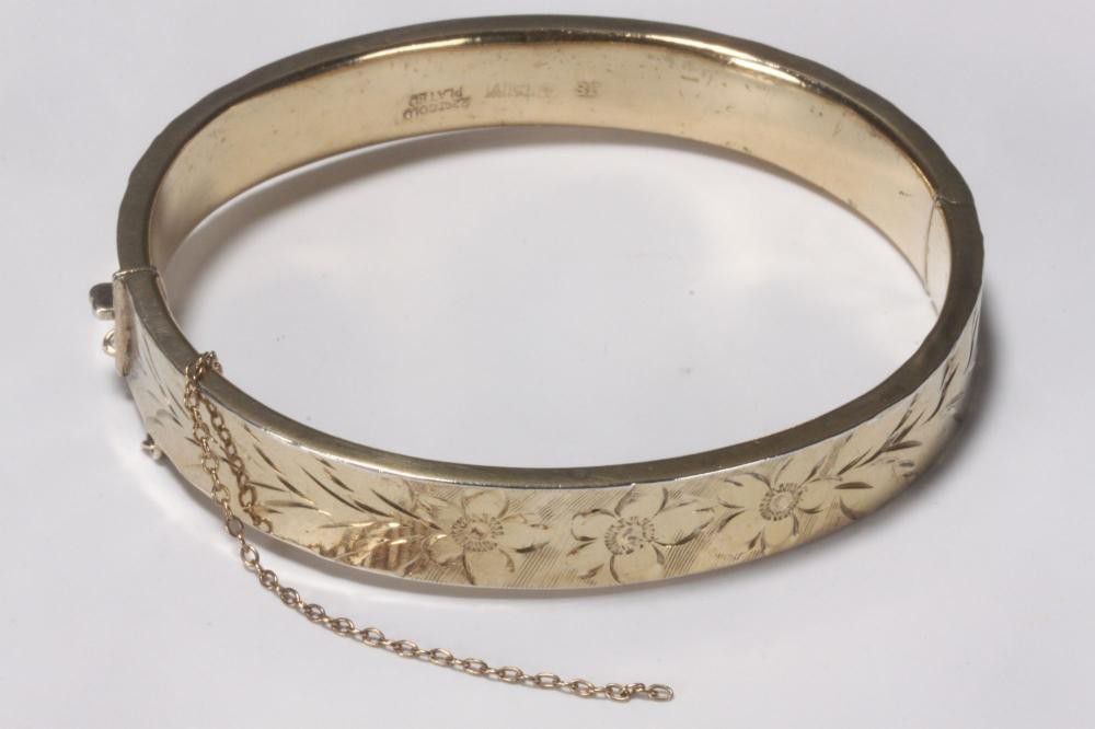 Engraved Floral Sterling Silver Hinged Bracelet - Bracelets/Bangles ...