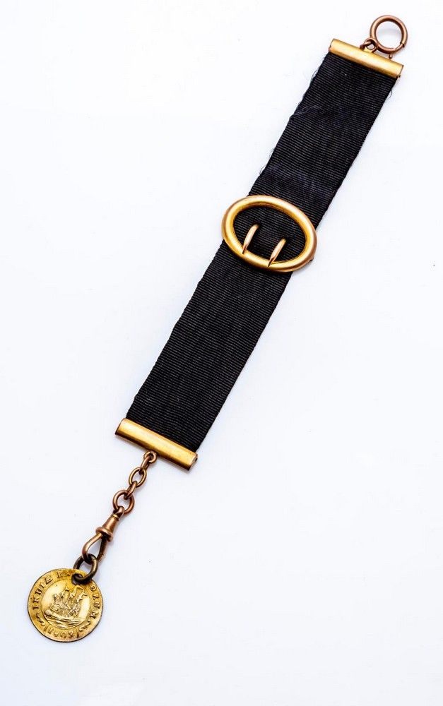Gold Ribbon Fob Chain with Sailing Ship Medallion Attachment - Necklace ...