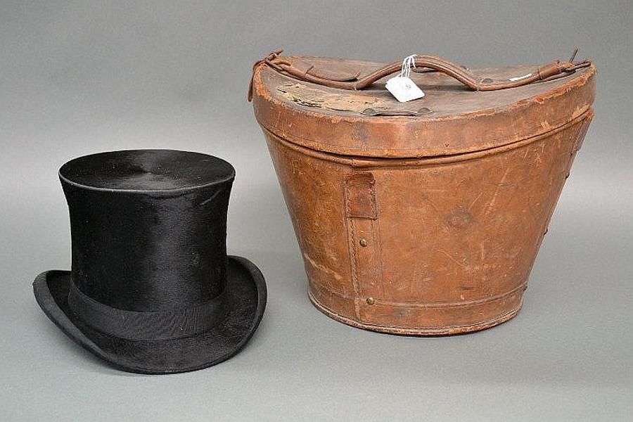 Antique English Leather Hat Box