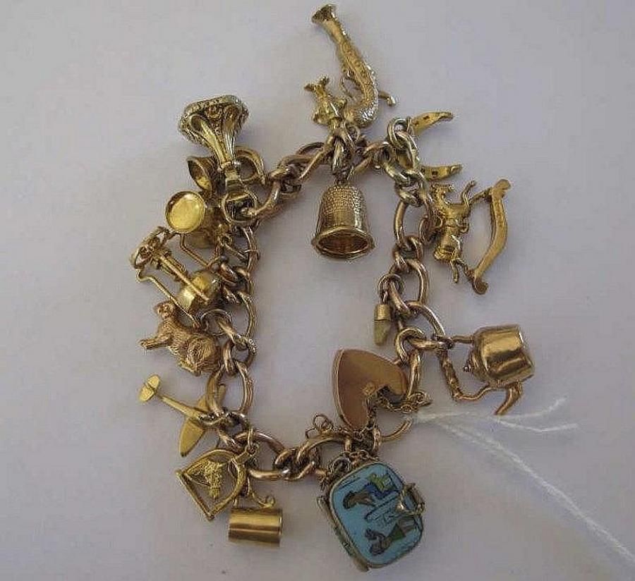 9ct Gold Vintage Charm Bracelet - 25.99g Total Weight - Bracelets ...