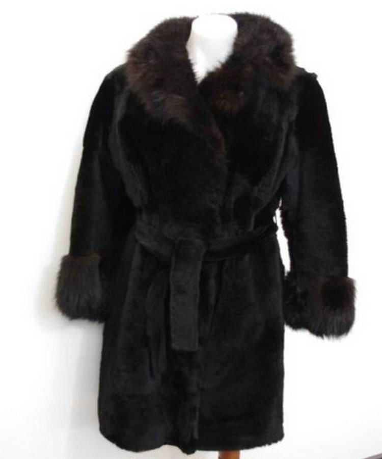 Black Kangaroo Fur Long Coat with Pile Cuffs and Collars - Furs ...