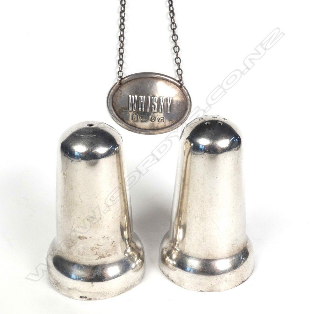 New Zealand Silver Salt & Pepper Set with Decanter Ticket Condiment