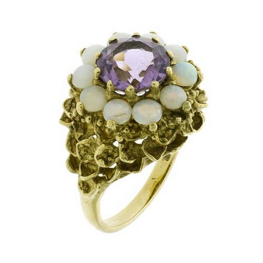 Amethyst and Opal Cluster Ring in 9ct Gold (Size L) - Rings - Jewellery