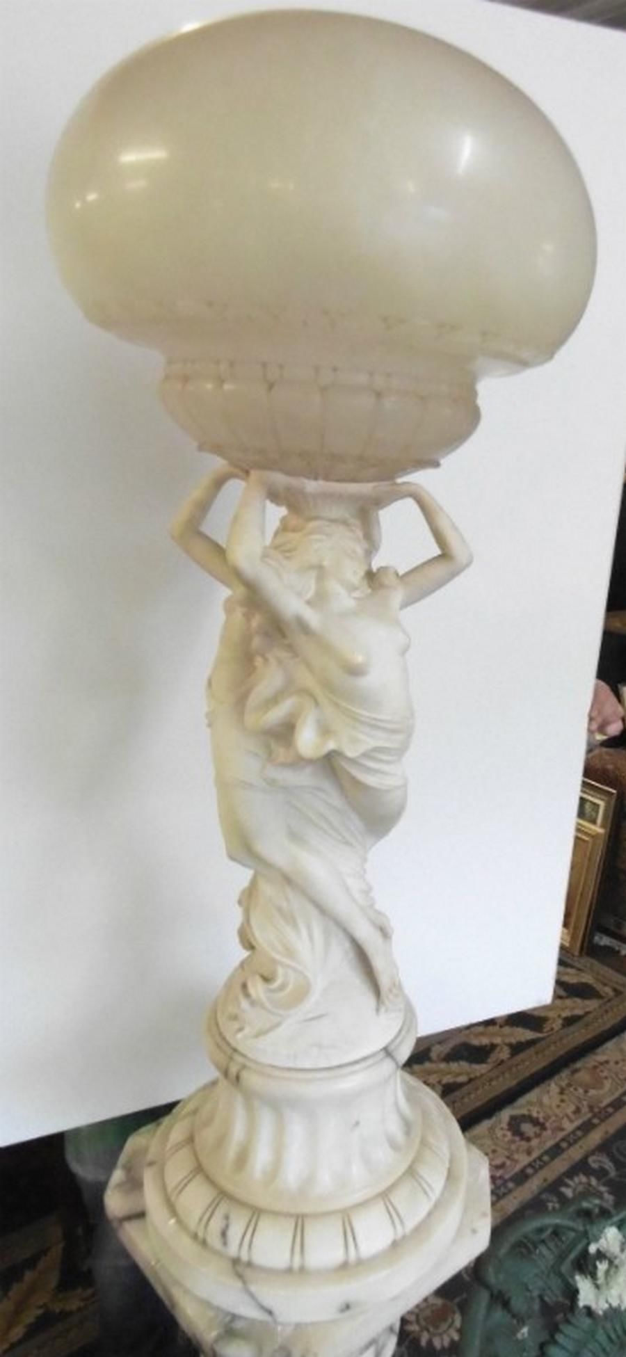 A superb marble sculptured lamp, modelled of the 'Three Graces