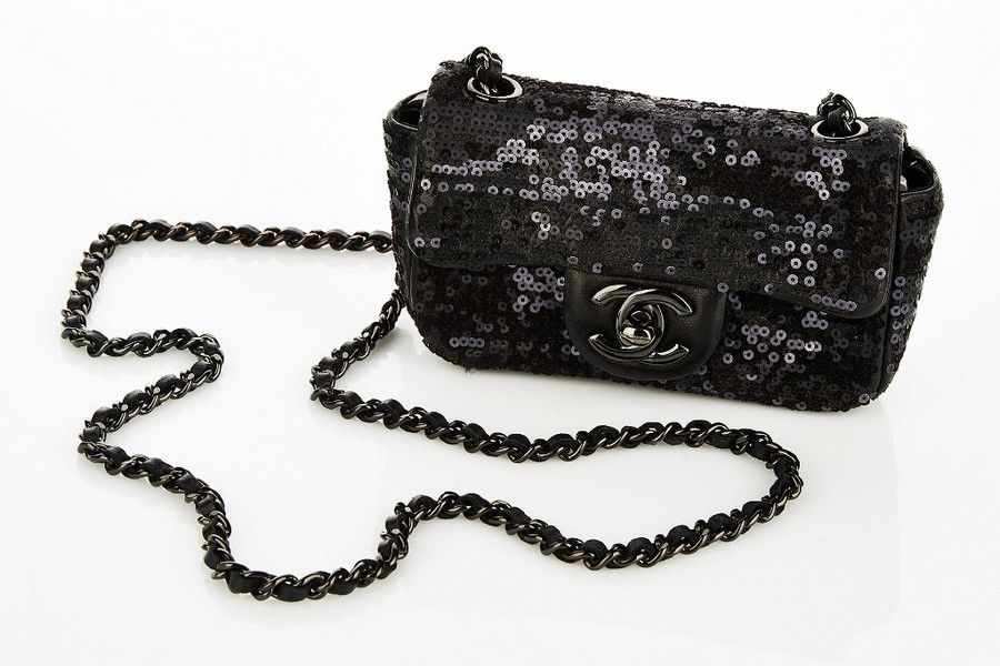Chanel - Black and Silver Sequin Mini Flap Bag Silver Hardware