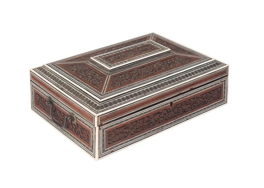 Sandalwood Box with Ivory and Ebony Inlay - Boxes - Writing, Sewing ...