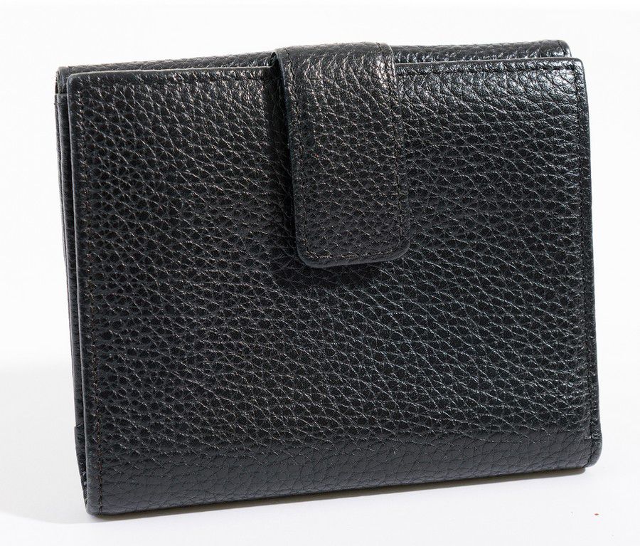 Longchamp Black Leather Wallet with Embossed Logo - Handbags & Purses