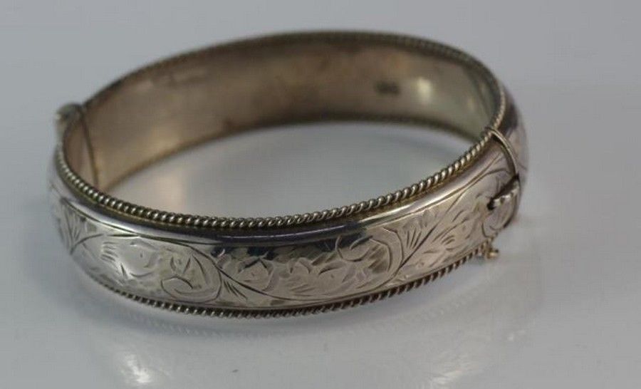 Engraved Silver Bracelet, Chester 1959 - Bracelets/Bangles - Jewellery