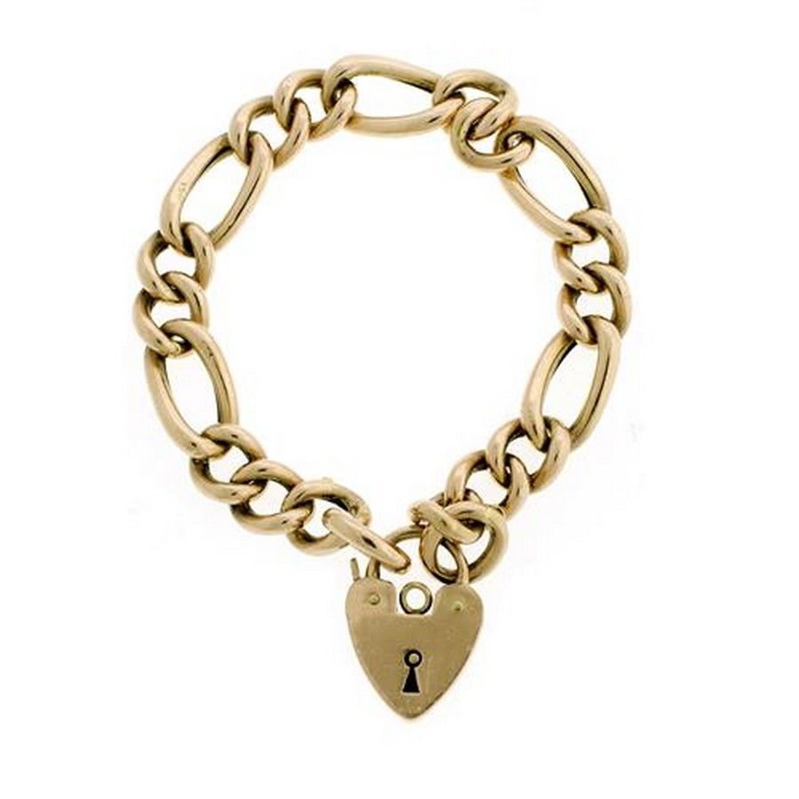 9ct Gold Heart Padlock Bracelet - 30.5g, 20cm - Bracelets/Bangles ...