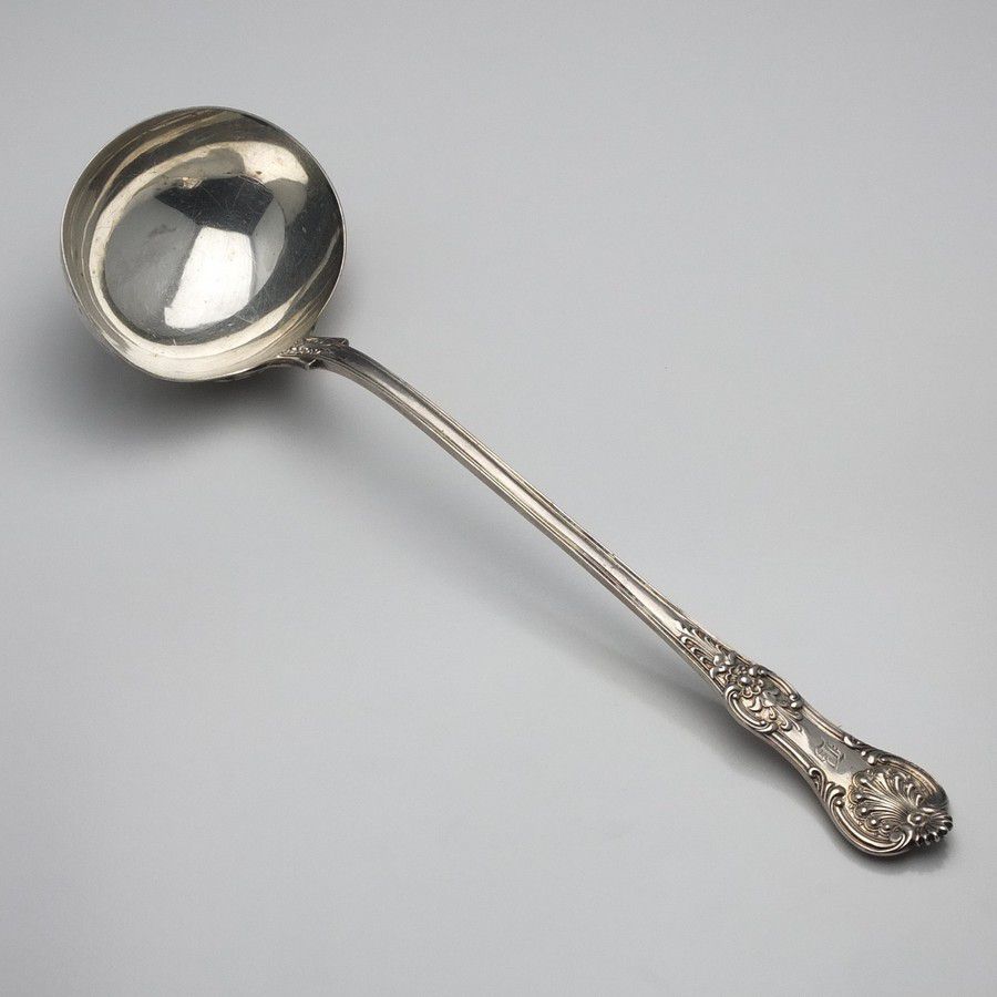 Large Victorian Monogrammed Sterling Silver Kings Pattern Ladle Flatwarecutlery And