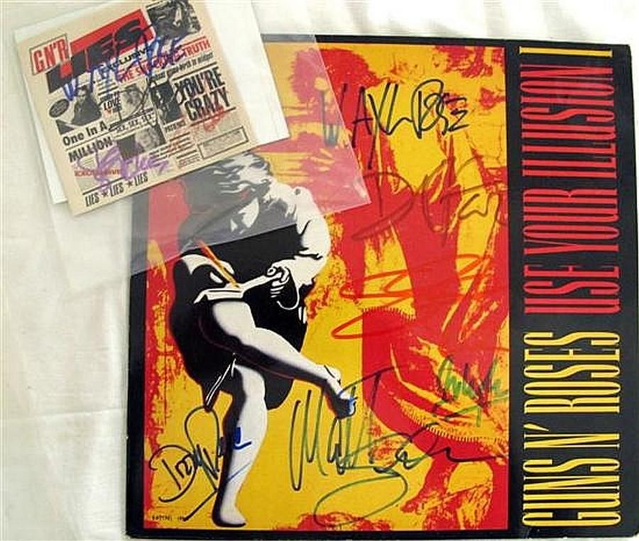 Signed Guns N' Roses LPs: Use Illusion & Lies - Music Related - Memorabilia