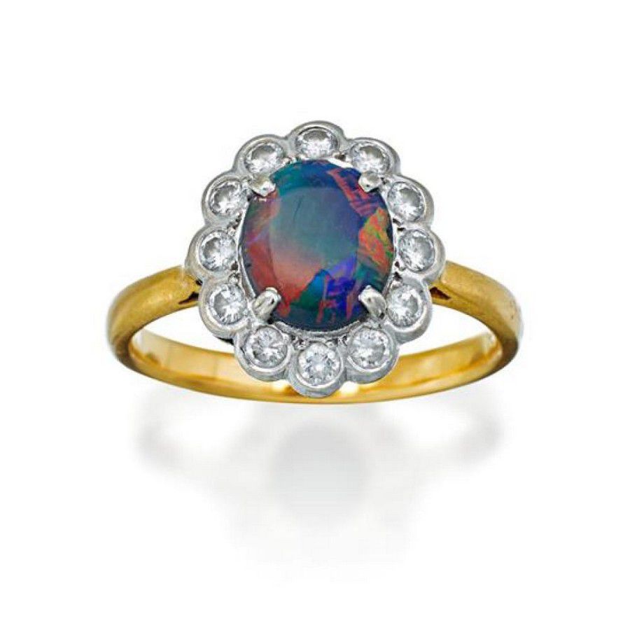 Opal and Diamond Cluster Ring by Imp Jewelry - Rings - Jewellery