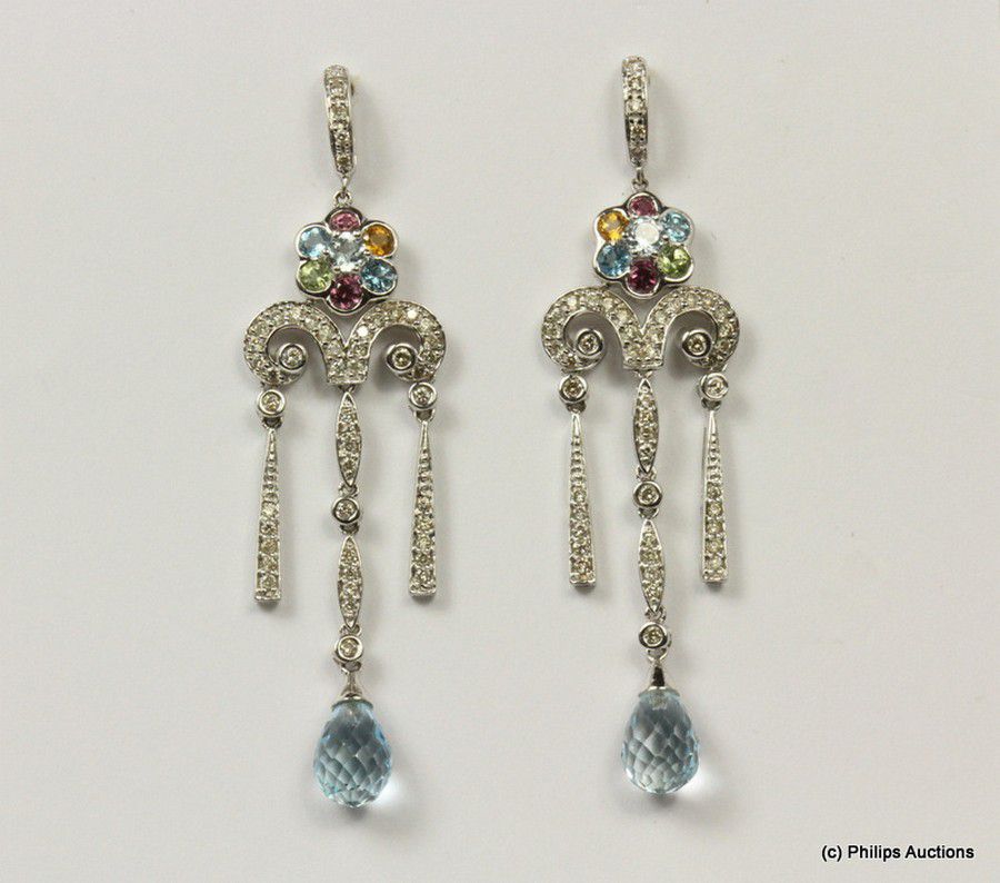 Chandelier Gemstone & Diamond Earrings in 18ct White Gold - Earrings ...