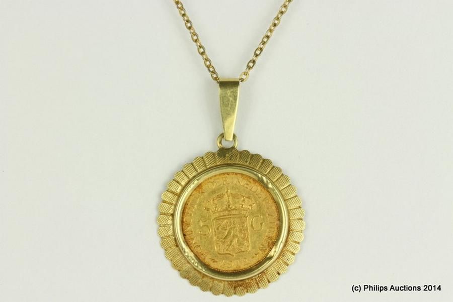 Dutch 5 Guilder Coin Pendant in 22ct and 14ct Gold - Pendants/Lockets ...