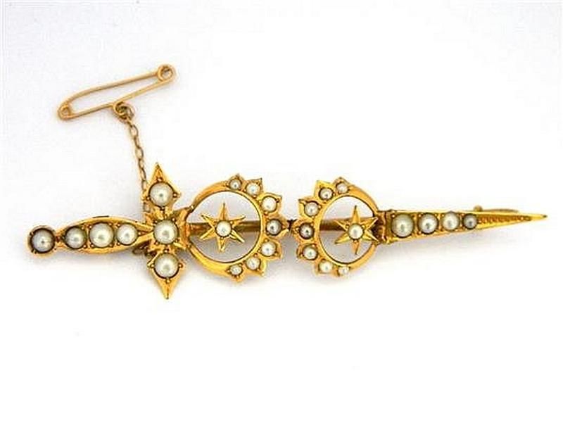 Australian Gold Sword Brooch with Seed Pearls - Brooches - Jewellery