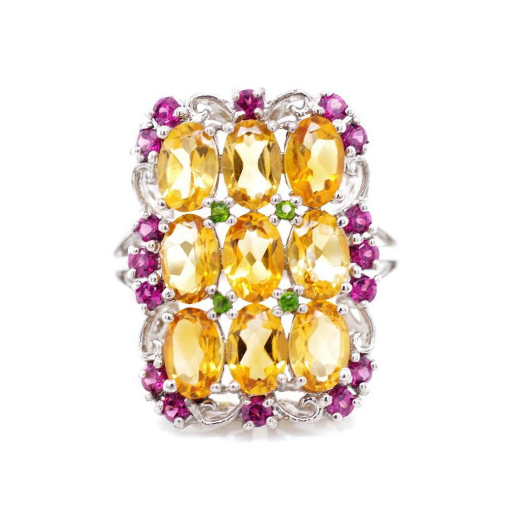 Multi Gemstone Cocktail Ring with Citrine - Size R - Rings - Jewellery