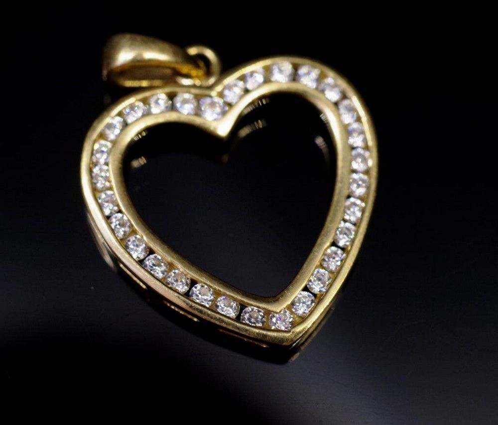 9ct Gold Heart Pendant with Cubic Zirconia - Pendants/Lockets - Jewellery