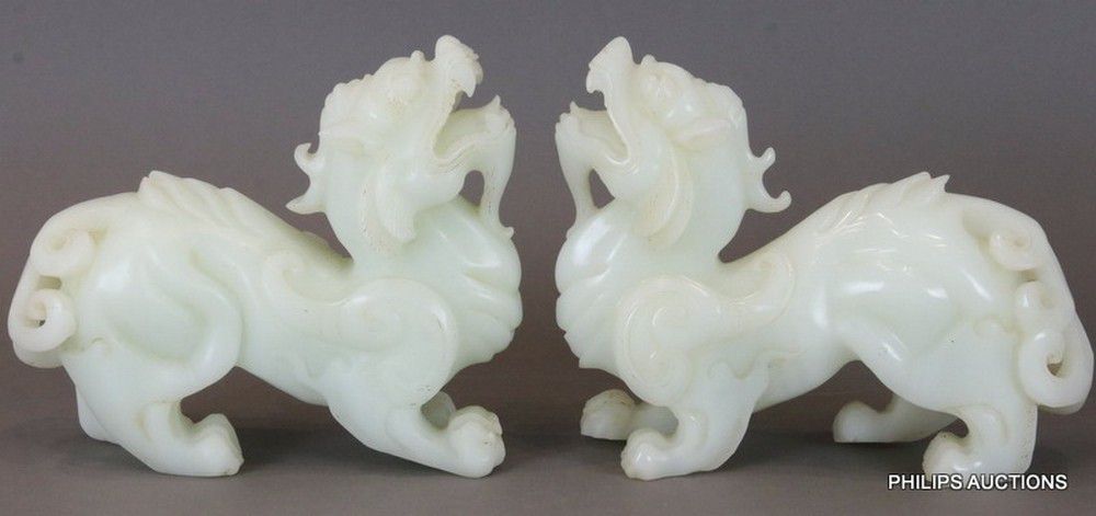 Chinese White Jade Dragon Pair - Jade - Oriental