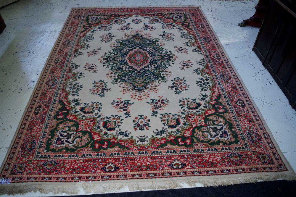 Egyptian Olefin Rug in Red, Green, and Tan Rugs & Carpets Textiles