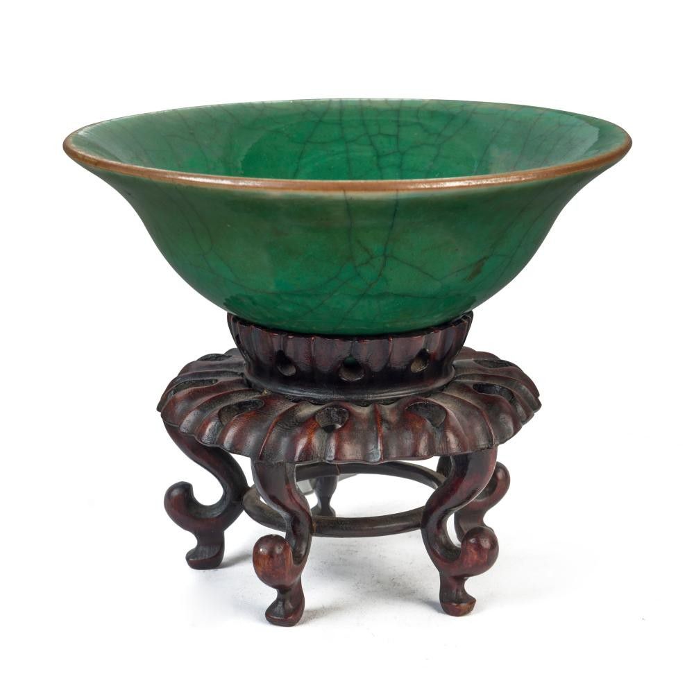 18th Century Chinese Celadon Porcelain Bowl With Carved Stand - Jade ...