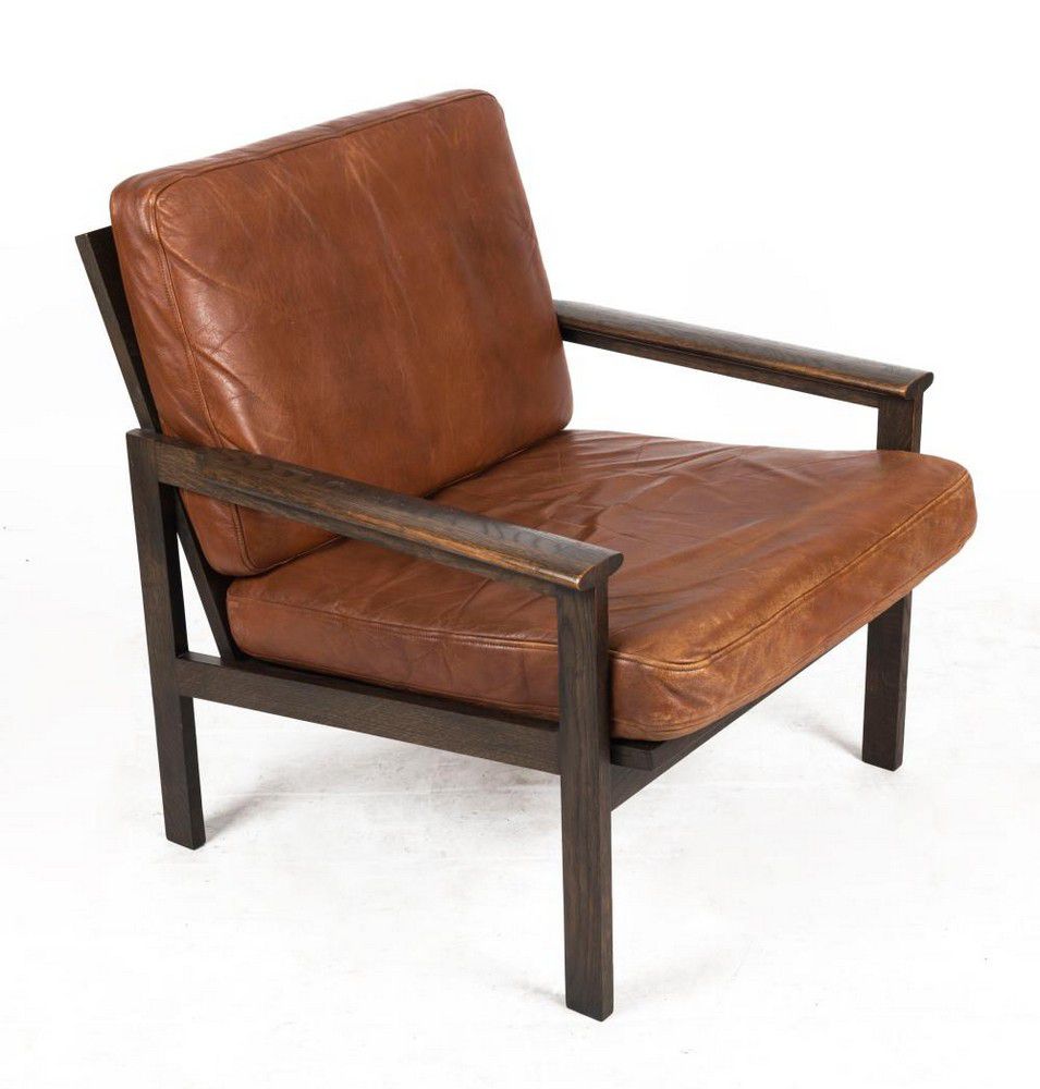 Danish Leather Armchair Tan & Dark Stained Frame Seating Singles