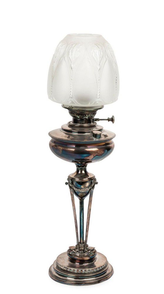 Antique Silver Plated Kerosene Lamp with Glass Chimney - Lamps