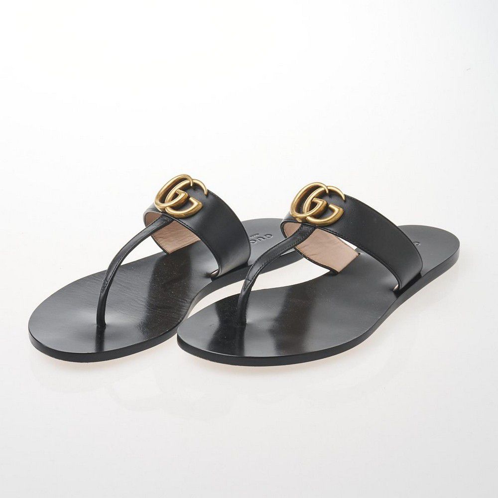 Gucci Double G Sandals, Black Leather, Size 37 - Footwear - Costume ...