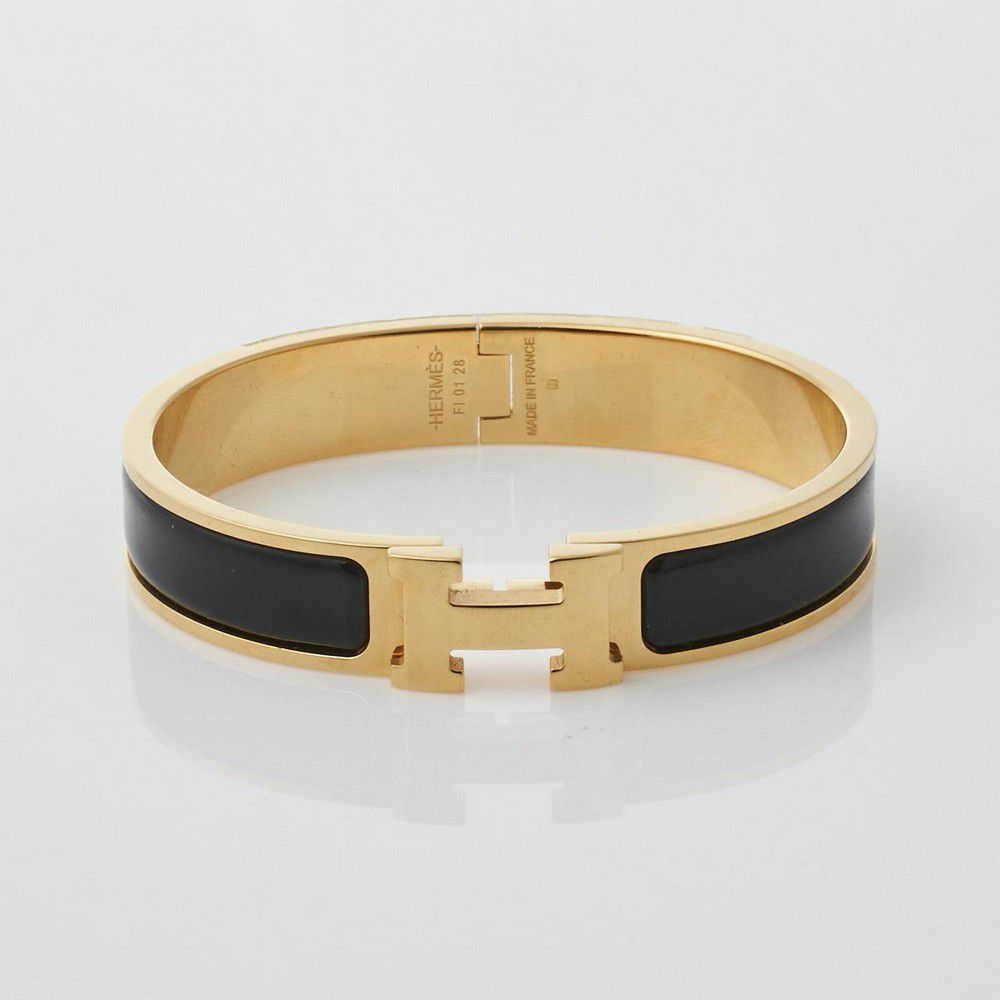 Black and Gold Hermes Clic H Bracelet with Box - Bracelets/Bangles ...