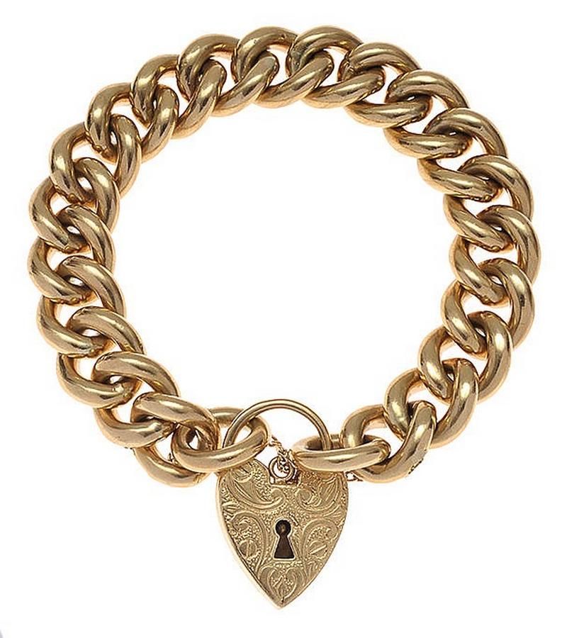 9ct Gold Padlock Bracelet - 102.3gms, 195mm Length - Bracelets/Bangles ...