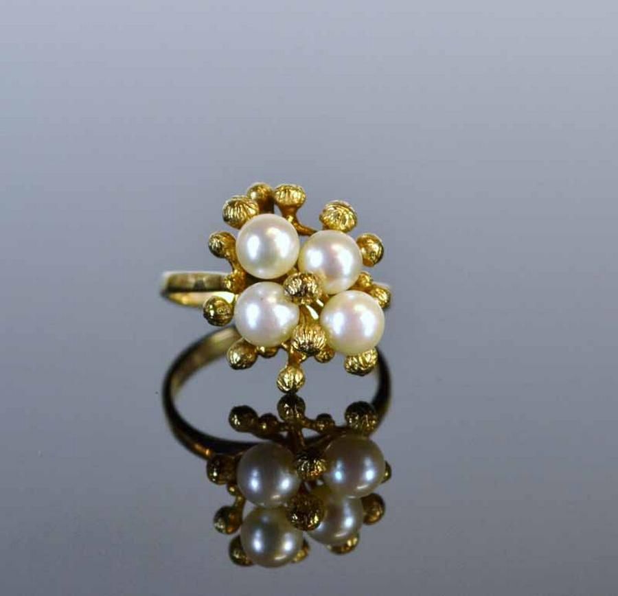 Golden Pearl Cluster Ring - Rings - Jewellery